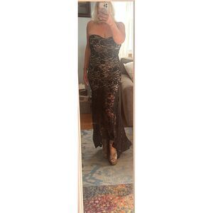 Symphony Strapless Black Lace Mermaid Gown Nude Liner Sz Large